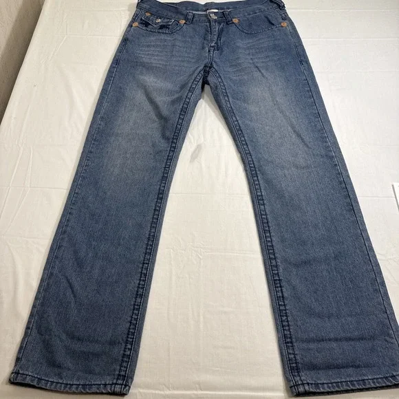 JEANS TRUE STRAIGHT RELIGION MEN 36X34 VTGSTYLE 24-870BRBTE Skull PATCH USA